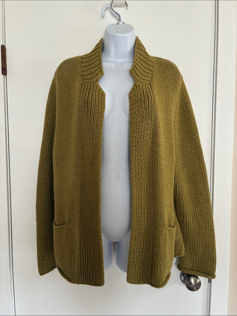 Eileen Fisher Olive Green Open-Front Knit Sweater Cardigan